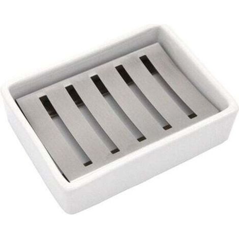 Portasapone a doppio strato in acciaio inox SUS304 e ceramica con foro di scarico per doccia, ideale per bagno e doccia.