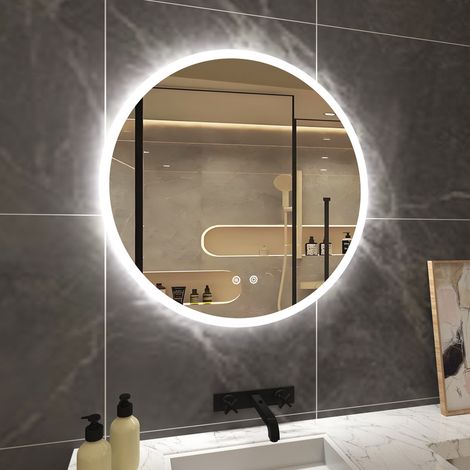 T&K Round Illuminated Bathroom LED Mirror With Demister Touch Sensor Anti-fog 50x50cm (1/5)