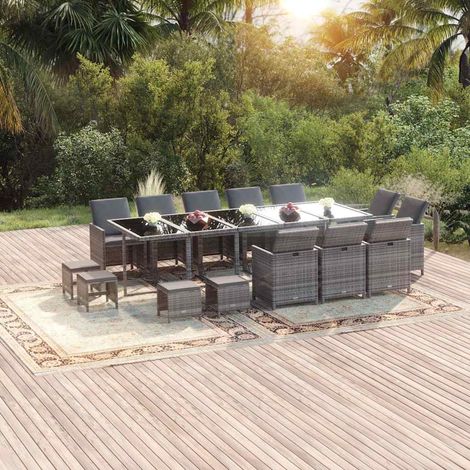 Ensemble à manger de jardin coussins 15 pcs-Salon de jardin Résine tressée Gris 380947 (1/5)