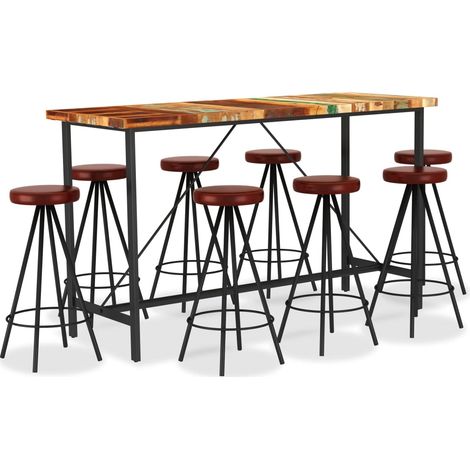 Set muebles de bar 9 piezas madera reciclada y cuero auténtico vidaXL (1/5)