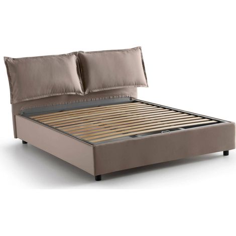 Talamo Italia Cama matrimonial Antonia, Cama contenedor con revestimiento de tela, 100% Made in Italy, Apertura frontal, adecuado para colchón Cm 160x200, Tórtola, con embalaje reforzado