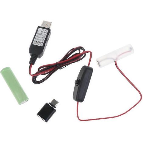 Adaptateur USB Type C vers pile factice AA 3V avec interrupteur pour télécommande radio et lumière LED (1/5)