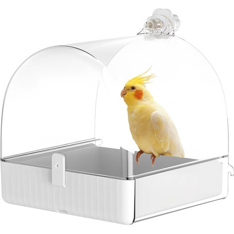 Baignoire pour oiseaux 3 en 1 transparente, mangeoire et abreuvoir pour perruches, tiroir amovible pour nettoyage facile, accessoire pour cage - 18 x 16 x 16 cm (1/5)