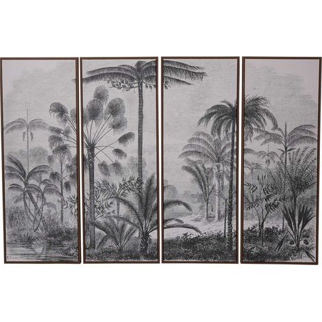 Palm Framed Canvas Wall Art (Set of 4) - Canvas/Polyester/Pine - L4 x W180 x H120 cm - Monotone