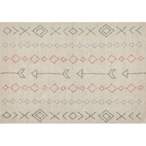 Alfombra de algodón beige claro negro naranja 160 x 230 cm a mano geométrico Dispur (1/5)