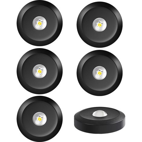 Ensemble de 6 mini spots LED ronds avec batterie 1500 mAh – 12 couleurs, éclairage de meubles à intensité variable et minuterie, télécommande, longue autonomie (1/5)