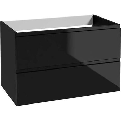 Meuble de salle de bain 80x50 cm, noir brillant, suspendu, avec plan de toilette Modus