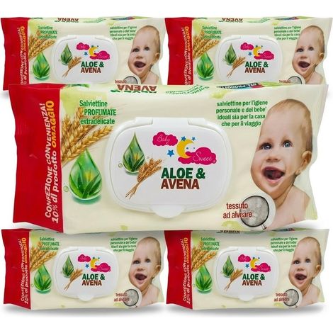 Pacco risparmio 480 Salviette Umidificate profumate all'avena e aloe vera per Neonato e Igiene  Personale  con Chiusura Salvafreschezza  a Clip Tessuto baby ad Alveare Extradelicato 42gr per casa o in