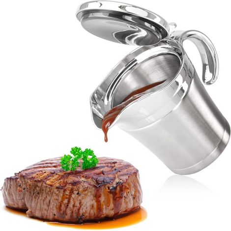 LaBlanc – Doppelwandige Sauciere aus Edelstahl, isolierter Saucenbehälter mit Klappdeckel und Griff, hält Lebensmittel heiß oder kühl, spülmaschinenfest (Silber, 450 ml)