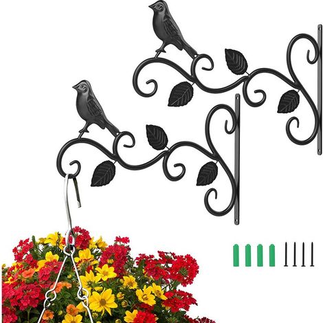 Lot de 2 Supports pour Plantes Suspendues, 12 Pouces Suspension Mural Crochet Plante en Métal, Suspension d'Accessoires pour Plantes Antirouille et Robuste en Forme d'oiseaux, Noir，