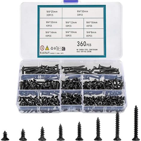 M4 Self Tapping Screws Set Flat Phillips Head Black Sheet Metal Screws Self Tapping Wood Screws Countersunk Head Wood Screws Soft Metal Plastic (M4) (1/5)
