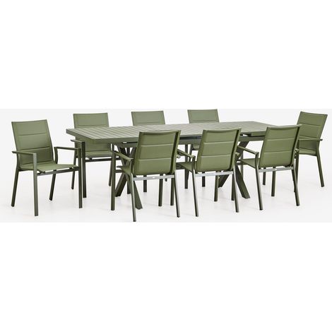 Set de mesa extensible rectangular 180-240x90 cm y 8 sillas de jardín apilables con reposabrazos en aluminio Karena SKLUM             