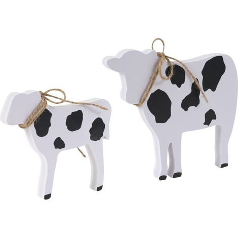 Vache Décorative - Centre De Table En Bois Rustique - Pour Intérieur Cuisine Salon Fête Noël - Lot De 2 (1/5)