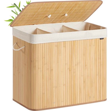 Cesta de ropa de bambú 72 litros plegable con bolsa extraíble y lavable color natural 120006713 (1/5)