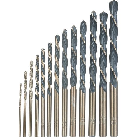 Coffret de 13 forets hélicoïdaux en acier rapide (HSS) pour métaux durs et acier inoxydable, avec étui de rangement. (1/5)