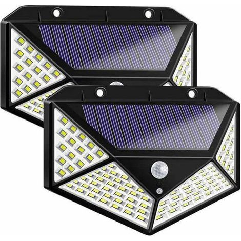 2 Pièces 100LED Lampe Solaire , Lumière Solaire Humaine Panneau Solaire Équipé Super Lumineux Charge Solaire Économie D'énergie 3 Modes Éclairage Étanche Capteur Humain pour Jardin Parking
