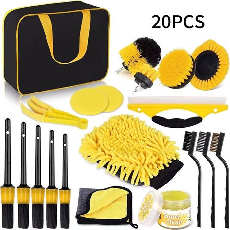 Lot de 20 brosses électriques multifonctions, adaptées au nettoyage de l'habitacle, des bouches d'aération, de la climatisation et au polissage des pneus (perceuse non incluse) (1/5)