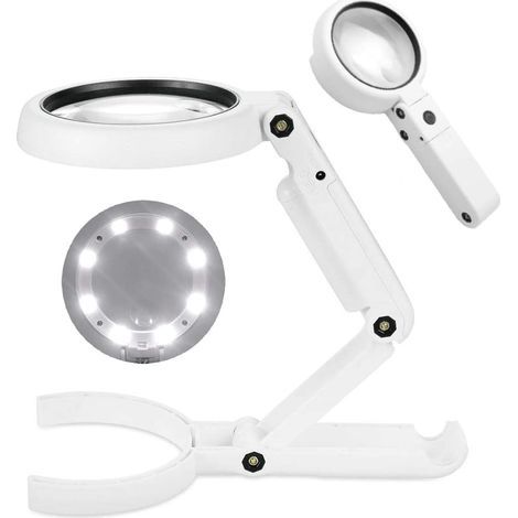 Jeweler's loupe, 5x to 11x magnification, 8 LEDs, foldable stand, magnifying lamp for desk, jewelry, insects, newspapers, watch repair (1/4)