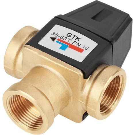 Mélangeur thermostatique , Robinet mélangeur thermostatique en laiton à 3 voies DN20 à fil chaud 3 voies pour plastique en laiton fonctionnel de chauffe-eau solaire (1/4)