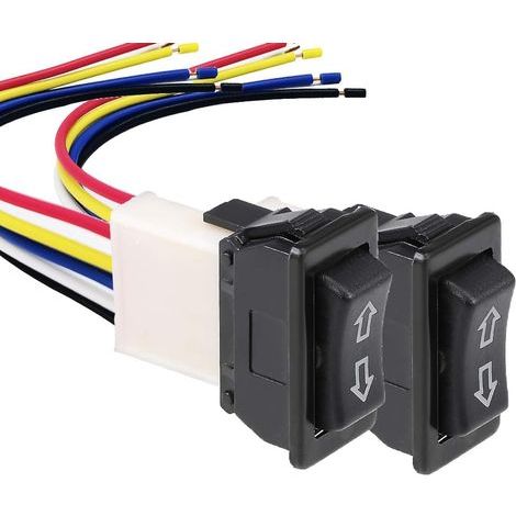 2 Stück universeller Autofensterschalter, 5-poliger Kippschalter für Hauptsteuerung mit Kabelbaum, momentaner Glasheber-Schalter, DC 12V (1/4)