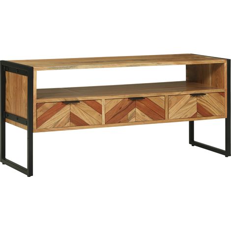 Meuble TV Banc TV Armoire TV Marron 100 x 35 x 50 cm Bois d'Acacia Massif (1/5)