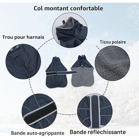 Waterproof Winter Coat for Greyhound, Dog Sweater with Warm Fleece, Adjustable Jacket with Harness Hole, for Medium and Large Dogs, Yacht, Galgo, Whippet, Lucher-Navy Blue-XS (1/4)