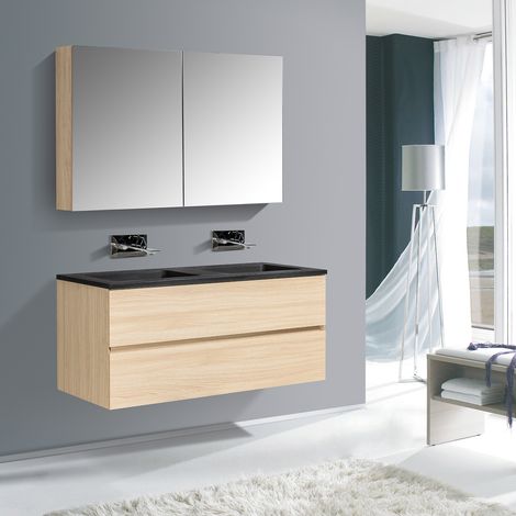 BERNSTEIN - Ensemble pour salle de bain EDGE 1200 - dans différentes couleurs - armoire de toilette et colonne en option Sans miroir, Sans colonne latérale, Chêne naturel, Noir mat
