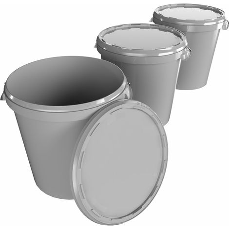 3x Seau Hobbock avec couvercle 31,5 L, qualité alimentaire Gris