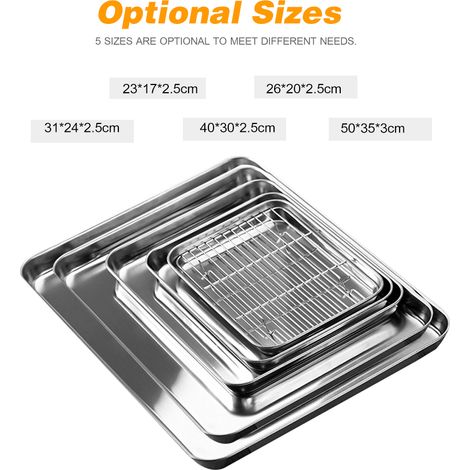 Plaque de cuisson à fond plat en acier inoxydable, avec ensemble de mailles, plaque de Barbecue carrée, grille de refroidissement, poêle d'égouttement, ustensiles de cuisson (26x20x2.5cm) (1/5)