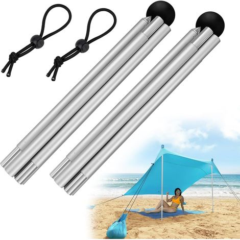 Lot de 2 mâts de tente de plage pliables en alliage d'aluminium de 2 m - Accessoires de rechange et de fixation portables pour l'extérieur (1/5)