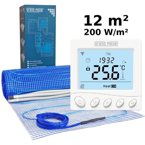 Kit de calefacción por suelo radiante 12 m², 200 W/m² + W350 termostato Wi-Fi programable