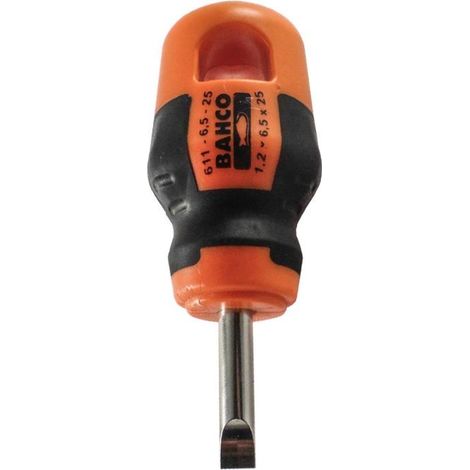 BAHCO destornillador 611 boca plana 6.5x25 , Destornillador corto boca plana 6,5X25 Bahco Mango bicomponente con agujero para colgar Varilla de acero de alta calidad niquel (1/2)