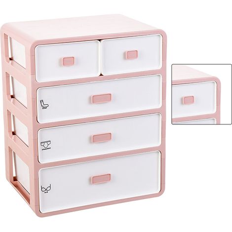Meuble de rangement sous-vêtements 4 niveaux tiroirs organisateur lingerie culottes socks motifs classement rose (1/5)