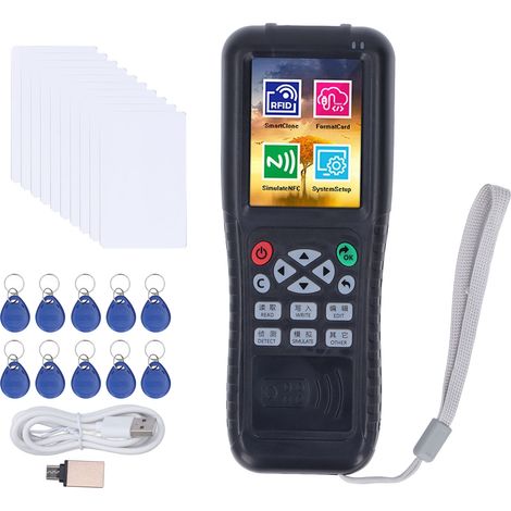 Lecteur RFID Copieur Portatif NFC Graveur de Cartes avec 10 Cartes UID, 10 Porte-Clés et 1 Adaptateur OTG Type-C (1/5)