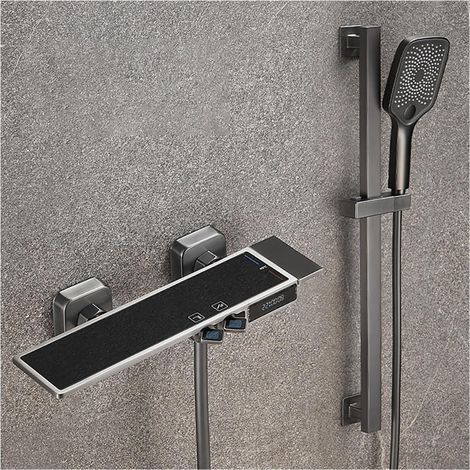 Ensemble de douche mitigeur thermostatique intelli Petit ensemble de douche à affichage numérique domestique, douche simple fendue gris métallisé sans pulvérisation au-dessus de la salle de bain à la (1/5)