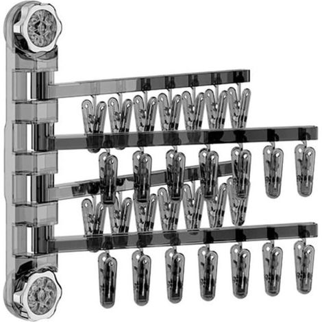 Cintre à chaussettes mural pliable multi-clips, 180 degrés, ventouse, transparent, 32 x 5 x 35 cm, gris (1/5)