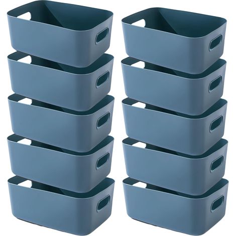 Boite Rangement Plastique,Boite de Rangement,Paniers et Boîtes de Rangement avec Poignées,Bac de Rangement Pour Cuisine,salle de bains,Bureau (Bleu, 25×17×10cm/10 Pack) (1/5)