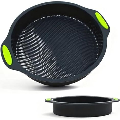 Moule Gateau Silicone Rond 25cm, 9 Pouces Antiadhésif Moule à Gateau Réutilisable, Dégagement Rapide Moule Silicone Patisserie Rond pour Gateaux étagés, Cheesecakes et Gateaux arc-en-ciel (Gris Foncé) (1/4)