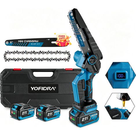 Akku-Kettensäge 8 Zoll, LED-Anzeige, 2 Ketten + 2 Führungsschienen, inklusive 2 x 4,0Ah Akkus und Ladegerät (1/5)