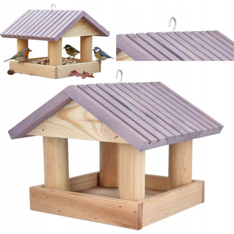 Hängendes Vogelfutterhaus aus Holz mit Samenbehälter und gerilltem Dach (1/5)