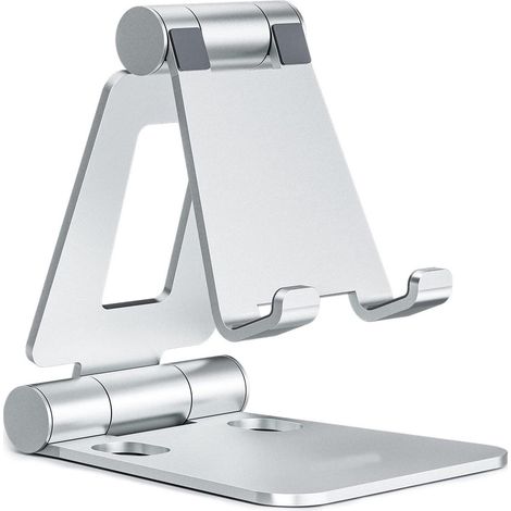 Support pour téléphone, tablette et liseuse, pliable en alliage d'aluminium, angle réglable - argent (1/5)