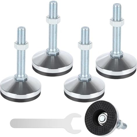 Lot de 4 pieds de nivellement robustes avec filetage M16, base de 8 cm de diamètre, pieds en caoutchouc filetés antidérapants, pieds de nivellement réglables pour établi, machine, armoire (1/5)