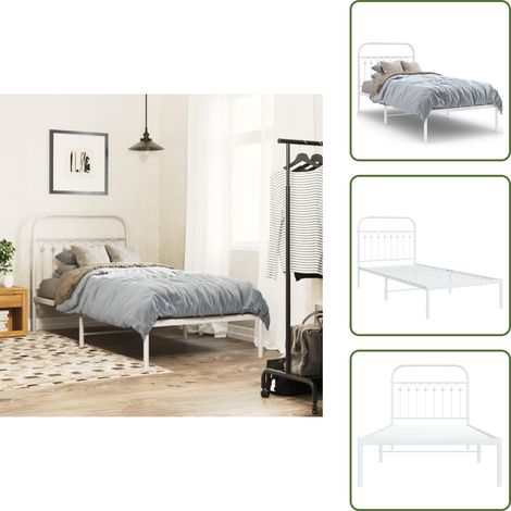 Cadre de lit métal sans matelas avec tête de lit blanc 90x190cm - Cadre De Lit - Lit Simple - Lit Métallique - Lit Blanc - Tête De Lit (1/5)