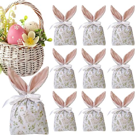 10 Pièces Sacs Cadeaux De Pâques Sac Cadeau À Codon Oeilles De Lapin Flanelle Oeilles De Lapin Snack Fête Chocolat Emballage Sacs Pou Pintemps Fête De Pâques Maiage Douche Décoations (1/4)