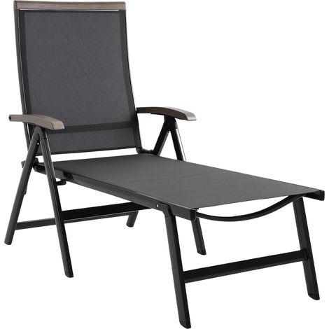 Adjustable Outdoor Folding Sun Lounger Chair with Aluminium Frame,5 Positions for Patio,Poolside,and Garden-Grey Color