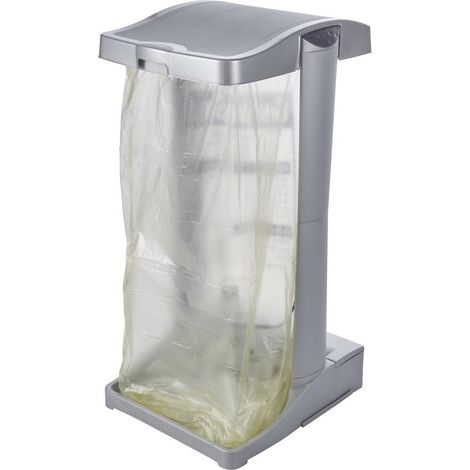Papelera vertical Soporte para Bolsas de Basura con Compartimento de Almacenaje, 60-120 l, Ole, Plateado (1/5)