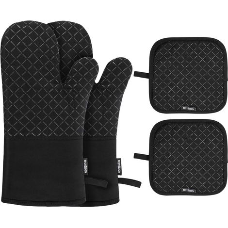 Gants cuisine et maniques noirs résistants chaleur BBQ (1/5)
