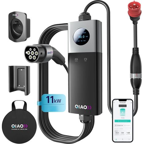 Chargeur portable JATRHG, 11 kW / 16 A triphasé, avec câble de 6,5 m de type 2 / prise CEE 16 A rouge pour véhicules électriques (1/5)