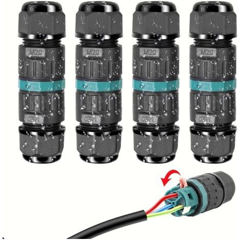Houhence – Connecteur électrique étanche IP68 – Raccord de câble 3 fils pour installations extérieures – Profondeur 4m – Câble Ø 5 à 12 mm (4 Pcs)