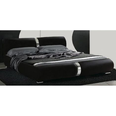 Letto Matrimoniale Due Piazze Ecopelle Nero e Acciaio 225x194cm